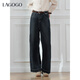 LAGOGO靛藍漫行腰帶闊腿牛仔褲女拉谷谷2025年冬新款OCNN53XWR7 深牛仔藍 M