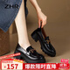 ZHR樂(lè )福鞋女真牛皮百搭增高單鞋女厚底通勤舒適女鞋 AY116 黑色 35 