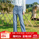 LAGOGO淺色微喇開(kāi)叉牛仔褲女拉谷谷春季新款高腰百搭彈力顯瘦褲子 淺牛仔藍(N7) L