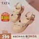 他她（TATA）涼鞋女鞋2025秋季新款休閑厚底法式氣質(zhì)時(shí)裝涼鞋女 杏色 36