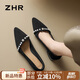 ZHR單鞋女夏溫柔風(fēng)珍珠淺口女鞋質(zhì)感復古絨面尖頭鞋子女BL561黑色36