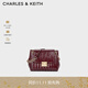 CHARLES&KEITH豎格紋鏈條單肩腋下包小方包包女包生日禮物CK2-20782463 Burgundy葡萄酒紅色 中包
