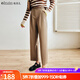 Olrain法式卡其色休閑褲女秋秋高腰寬松直筒闊腿西裝褲 卡其色 M 160/68A