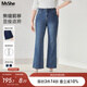 MsShe【復(fù)古微喇牛仔長(zhǎng)褲】大碼女裝2025秋季胖mm顯瘦彈力褲子女 牛仔中藍(lán)色現(xiàn)貨 2XL
