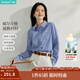 茵曼（INMAN）襯衫2025秋冬新款女裝法式時(shí)髦格紋翻領(lǐng)長(cháng)袖上衣 寶藍格 S （褲子26碼）