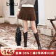 百圖betu女裝秋冬新款半身裙學院風顯瘦燈芯絨百褶裙短裙2310T73 咖啡色 M