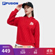 FILA FUSION斐樂(lè )潮牌女子連帽衛衣2025春季新款滿(mǎn)印格子針織上衣 石榴紅-RD M