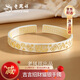 老鳳祥吉言銀手鐲女款足銀實(shí)心素圈生日禮物送女友老婆紀念日時(shí)尚款鐲子 描金招財貓手鐲【配品牌禮盒】 31±1g