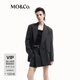 MO&Co.燙鉆西裝外套豎條紋戧駁領(lǐng)寬肩H型正裝摩安珂 灰白條色 S 160