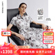 朗姿2025夏季新款蝴蝶印花POLO領(lǐng)純棉襯衫連衣裙優(yōu)雅收腰裙子女 石鹽粉色 M