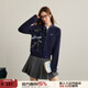UNIFREE【秋裝新品】UNIFREE蝴蝶結(jié)針織衫女美式小眾設(shè)計感復(fù)古百搭開衫 藏藍(lán)色 S