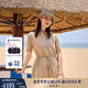 TOMMY HILFIGER【舒適亞麻】25夏季女裝海邊度假風(fēng)收腰顯瘦襯衫連衣裙 卡其色AEG S 34