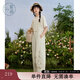 紫涵（ZIHAN）紫涵直筒闊腿背帶褲女夏季森系田園風(fēng)刺繡寬松高腰連體褲 米金 M