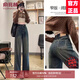 俞兆林（YUZHAOLIN）直筒牛仔褲女2025春秋冬新款加絨加厚保暖女裝高腰拖地闊腿褲子 水泥灰-長褲 S 適合85-95斤