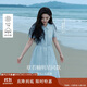 茵曼（INMAN）章若楠同款苧麻女裝娃娃領(lǐng)連衣裙2025春季新品長(zhǎng)裙子 淺藍(lán)色 S
