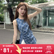 西遇格子上衣女2025年夏季新款不規則下擺設計感藍色收腰襯衣 藍色 M (160)