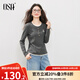 OSA[新品]歐莎撞色假兩件長袖T恤女秋季新款疊穿內(nèi)搭刺繡打底上衣 深灰色 L