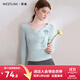 西遇（Westlink）西遇純欲辣妹甜美拼接花邊V領(lǐng)T恤女2025春季修身打底衫上衣 藍色 S (155)
