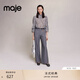 Maje 女裝時(shí)尚半高領(lǐng)格雷系印花泡泡袖法式上衣MFPTO00916 黑白色 T3
