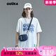 古由卡（GUUKA）xSANK嘻哈潮牌t恤男士短袖夏季情侶裝劉宇同款休閑寬松五分半截袖 白色 F3887 2XL