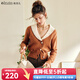 Olrain歐芮兒法式焦糖色針織衫開(kāi)衫女春秋新款女裝刺繡娃娃領(lǐng)毛衣 焦糖色 M