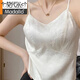 莫代爾冰絲吊帶背心女士帶胸墊夏季新中式內搭西裝白色打底緞面上衣外穿 白色 【帶胸墊】面料 L 【建議100-120斤】