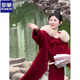 羅蒙（ROMON）新中式國風(fēng)紅色連帽毛呢大衣女秋冬新款毛領(lǐng)氣質(zhì)寬松毛呢外套 棗泥紅 XS X 建議80-110斤