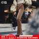馬登女裝 美式燈芯絨喇叭褲復古休閑長(cháng)褲子設計感開(kāi)叉馬蹄褲秋季 咖色 馬登工裝 M
