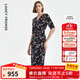 朗姿法式碎花復古設計感黑色連衣裙新款長(cháng)裙夏季高級感裙子女 黑色 S