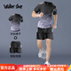 Walker Shop速干衣短袖t恤男冰絲夏季運動(dòng)套裝羽毛球服球衣籃球跑步健身衣服 黑灰套裝冰絲 速干 透氣 XL 130-145斤