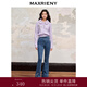 MAXRIENY【商場(chǎng)同款】流星釘鉆牛仔長(cháng)褲高腰修身微喇休閑褲 紺青色 L 03