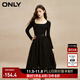 ONLY時(shí)尚復古U領(lǐng)高腰長(cháng)袖中長(cháng)款連衣裙女|123107041 E39 黑美人 S (160) 80A