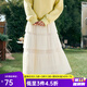 Olrain歐芮兒網(wǎng)紗半身裙高腰時(shí)尚拼接法式中長(zhǎng)款蛋糕裙夏季女裝裙子 淺杏色 S
