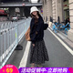 歐貝汐碎花半身裙女法式夏季黑色2026春秋新款高腰顯瘦高腰中長(cháng)款裙子 黑色 M