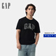 Gap【成毅代言】男女裝2025純棉字母印花logo短袖T恤上衣797924 黑色 L 美碼 XL亞洲碼185/104A