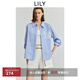 LILY2025秋新款女裝全棉法式豎條紋拼接蕾絲口袋通勤藍色襯衫外套 401藍色 S