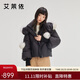 艾萊依甜美羽絨服女短款可脫卸狐貍毛領(lǐng)連帽保暖冬外套 炭黑色 S