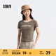 森馬短袖T恤女短款正肩撞色復(fù)古風(fēng)24夏季修身字母上衣個(gè)性 咖色調(diào)00355 M