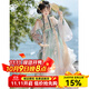 卡輯宋制漢服女【蝶戀花語(yǔ)】原創(chuàng  )齊腰大袖衫吊帶百褶裙漸變繡花春夏 粉綠色五件套 S