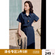 獨束大碼女裝簡(jiǎn)約通勤假兩件襯衫連衣裙2025新款微胖萊賽爾顯瘦裙 藏青 （贈腰帶） 2XL （尺碼：4）