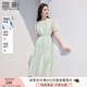 香影綠色連衣裙女2025夏裝新款泡泡袖正肩裙子收腰淑女氣質(zhì)印花裙 果綠 S 155/80A/85-95斤