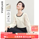 尚都比拉秋季撞色圓領(lǐng)蕾絲拼接長(cháng)袖針織衫女百搭顯瘦上衣 杏色 S 