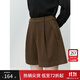 范思藍恩22FS4272毛呢a字短褲女秋冬季外穿高腰休閑褲寬松闊腿褲 咖啡色 M