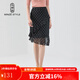 名師路雪紡包臀魚(yú)尾裙淑女風(fēng)裙子女夏裝新款荷葉邊圓點(diǎn)印花半身裙 黑底波點(diǎn)90 XL
