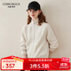 科蒙博卡秋冬半高領(lǐng)羊毛衫女 加厚開(kāi)衫毛衣外穿針織外套 云白色 M