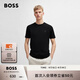BOSS博斯 男士徽標(biāo)飾片棉質(zhì)平紋針織短袖T恤 001-黑色 M