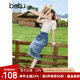 百圖betu女裝秋新款半身裙復古流蘇高腰開(kāi)叉牛仔半身裙女2307T54 牛仔色 XS