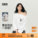 森馬（Semir）長(cháng)袖T恤女秋季蕾絲一字領(lǐng)純棉oversize印花2025上衣10A525101005