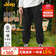 Jeep兒童工裝褲男童褲子2025夏季新款中大童戶外寬松休閑運動束腳長褲 黑色（1277） 160 【推薦身高150-165cm】