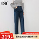歐莎復(fù)古藍(lán)九分牛仔褲女2025秋季新款高腰直遮肉顯瘦筒闊腿褲 藍(lán)色 L